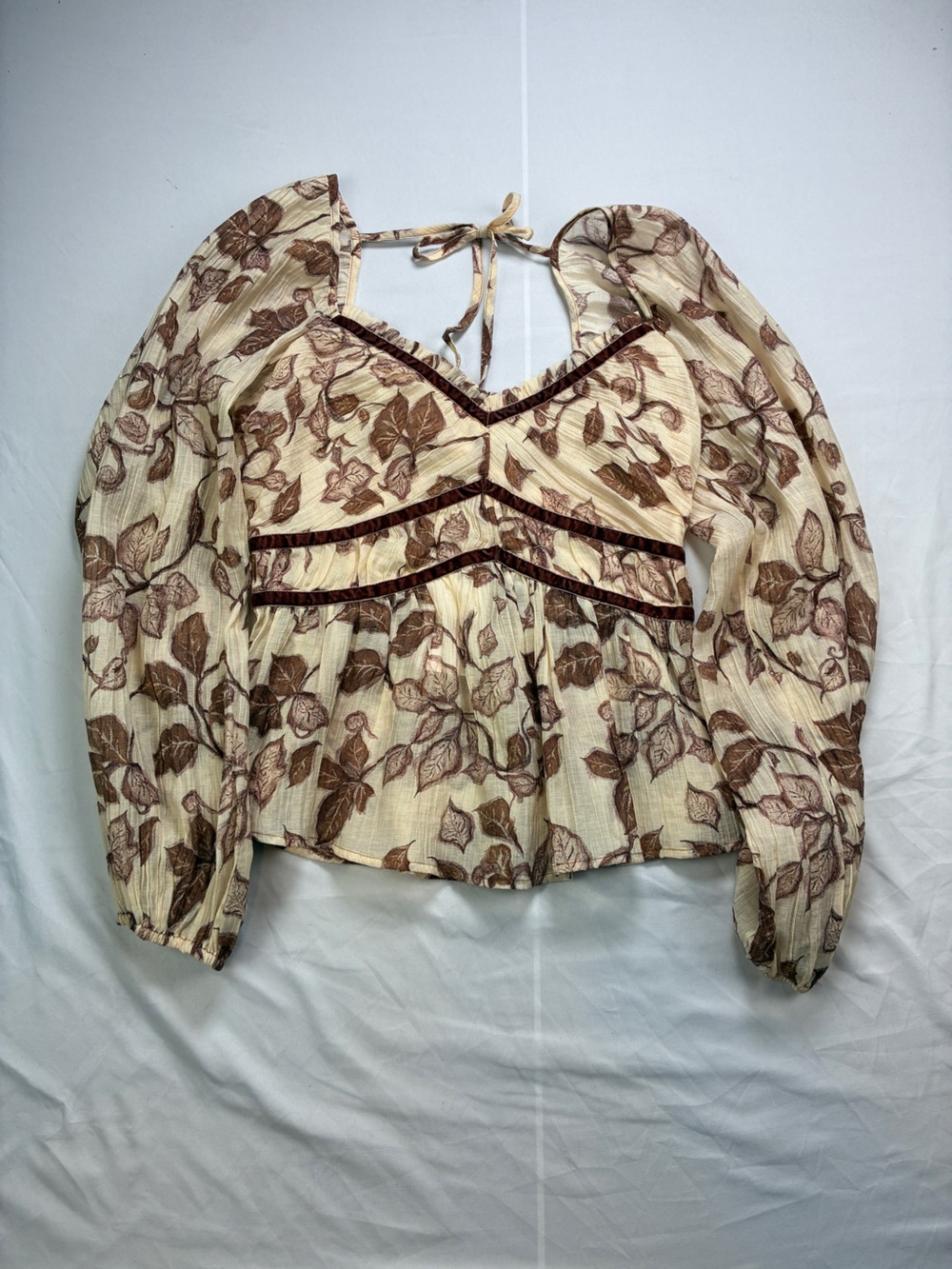 Promesa -The Strong Roots Floral Crepe Velvet-Trim Peasant Top NWT Sz M